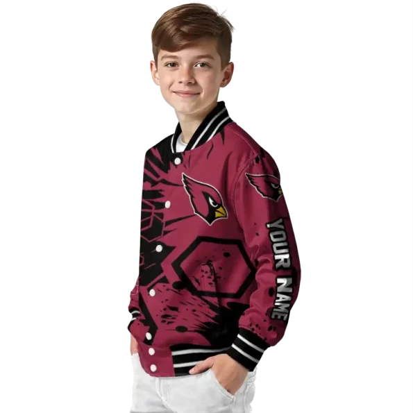 personalized arizona cardinals hexagon cluster red black varsity jacket trendy.webp