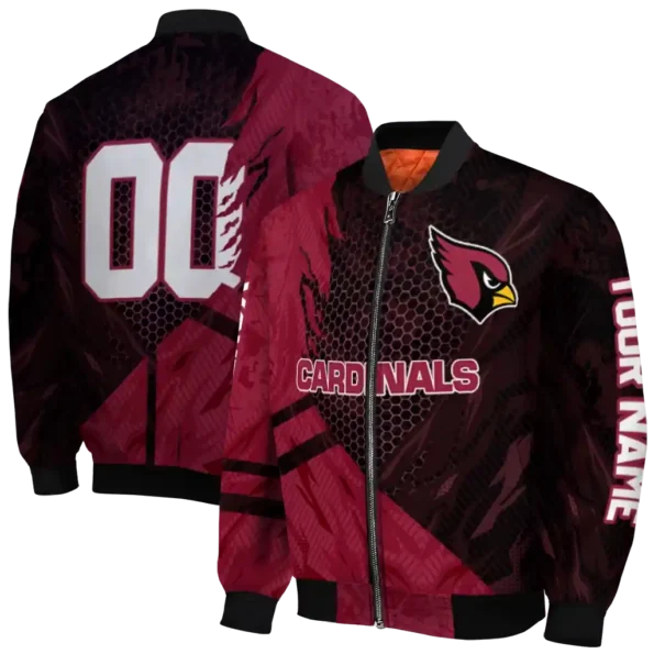 personalized arizona cardinals hexagon mesh red black bomber jacket fashion forward