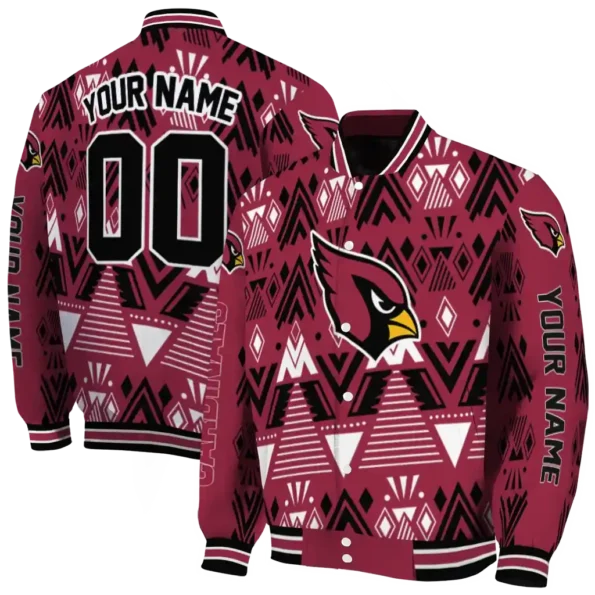 personalized arizona cardinals pyramid shapes red varsity jacket fashion forward.webp