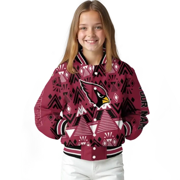 personalized arizona cardinals pyramid shapes red varsity jacket top rated.webp
