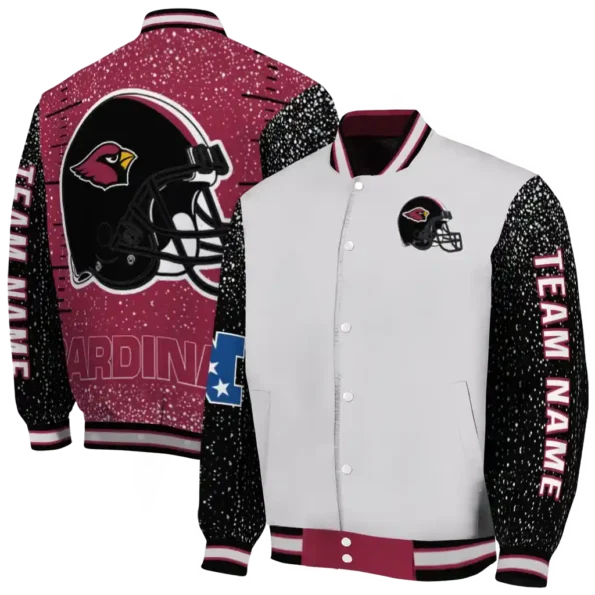 personalized arizona cardinals speckled arms red gray varsity jacket fashion forward.webp