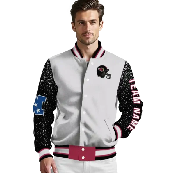 personalized arizona cardinals speckled arms red gray varsity jacket high quality.webp