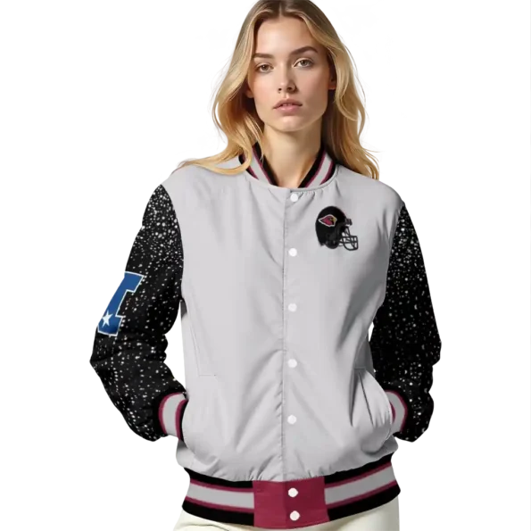 personalized arizona cardinals speckled arms red gray varsity jacket latest model.webp
