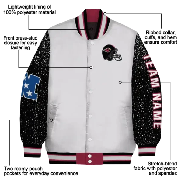 personalized arizona cardinals speckled arms red gray varsity jacket new arrival.webp