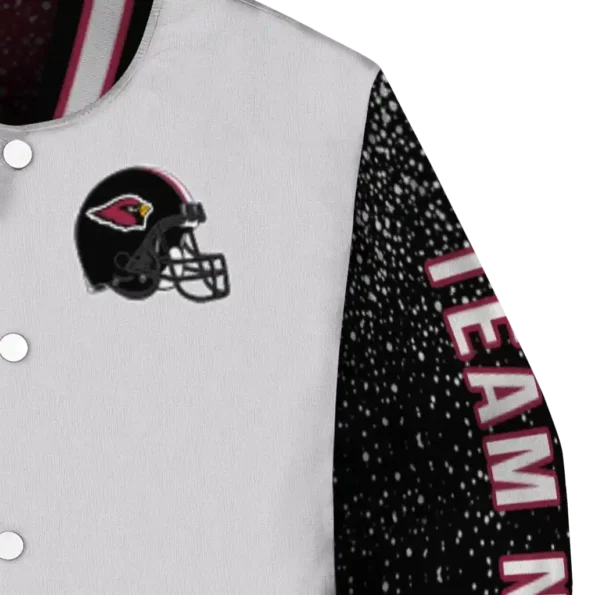 personalized arizona cardinals speckled arms red gray varsity jacket premium grade.webp
