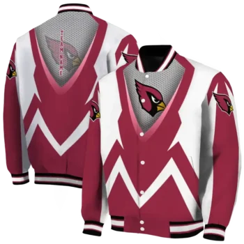 personalized arizona cardinals v stripes red white varsity jacket fashion forward.webp