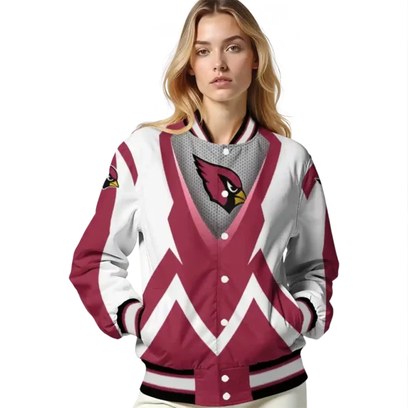 personalized arizona cardinals v stripes red white varsity jacket latest model.webp