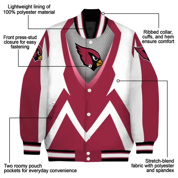 personalized arizona cardinals v stripes red white varsity jacket new arrival.webp