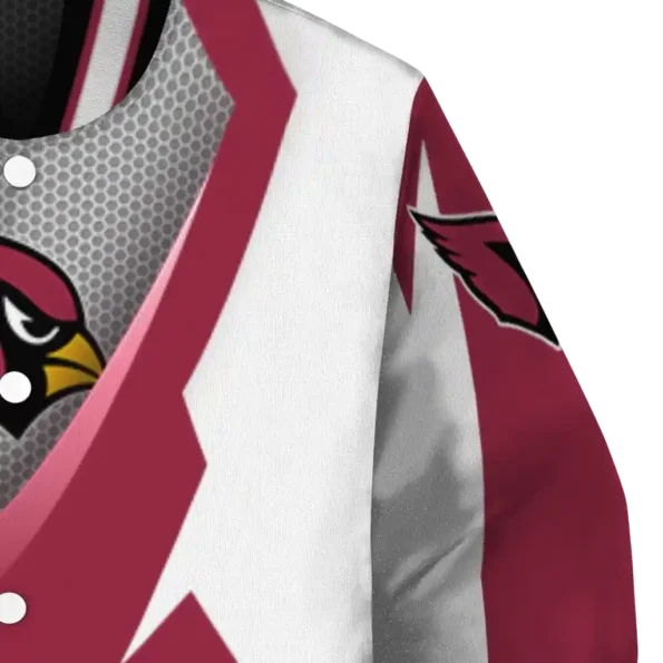 personalized arizona cardinals v stripes red white varsity jacket premium grade.webp