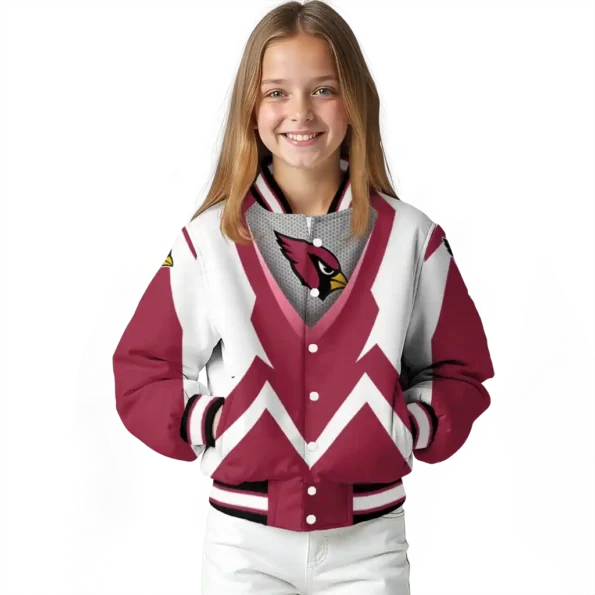 personalized arizona cardinals v stripes red white varsity jacket top rated.webp