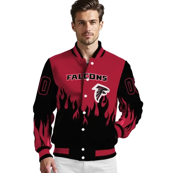 personalized atlanta falcons flame border red black varsity jacket high quality.webp