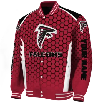 personalized atlanta falcons hexagon grid red varsity jacket best selling.webp