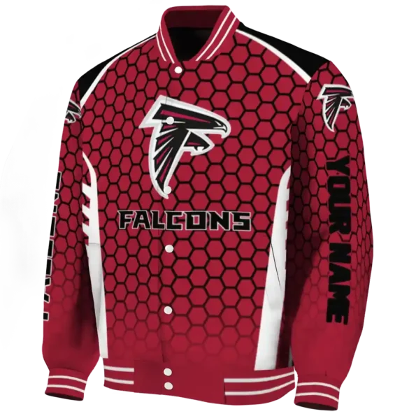 personalized atlanta falcons hexagon grid red varsity jacket best selling.webp