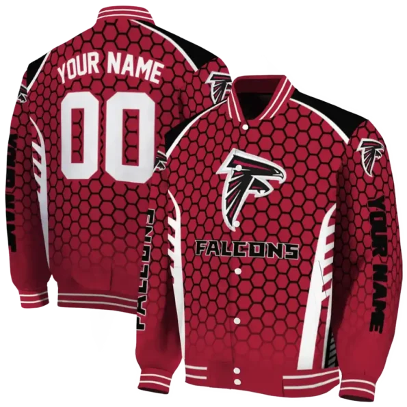personalized atlanta falcons hexagon grid red varsity jacket fashion forward.webp