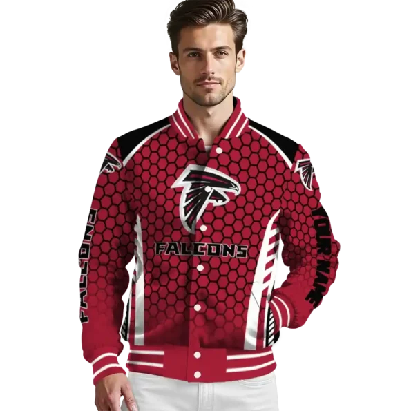 personalized atlanta falcons hexagon grid red varsity jacket high quality.webp