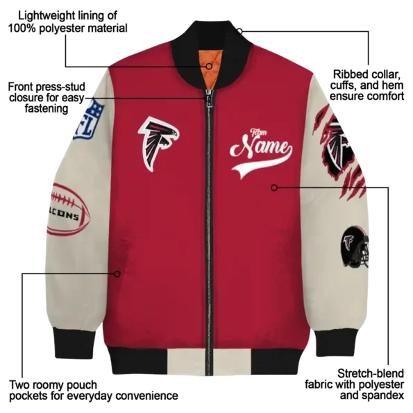 personalized atlanta falcons razorback outline red nude bomber jacket new arrival