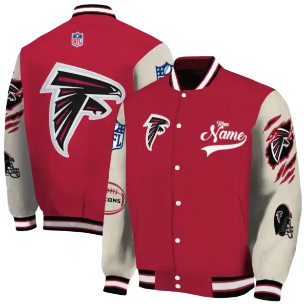 personalized atlanta falcons razorback outline red nude varsity jacket fashion forward.webp