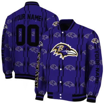personalized baltimore ravens bolt stripe purple varsity jacket fashion forward.webp