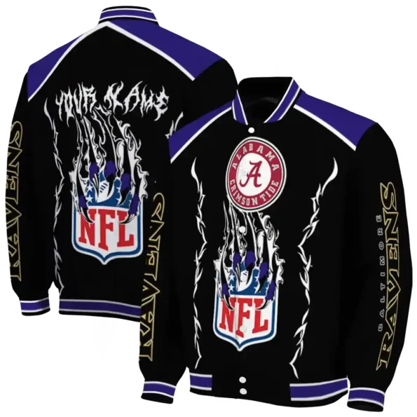 personalized baltimore ravens claw blood purple black varsity jacket fashion forward.webp