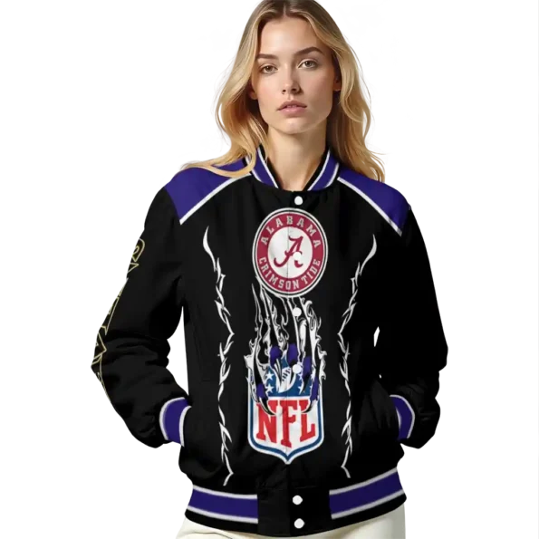 personalized baltimore ravens claw blood purple black varsity jacket latest model.webp