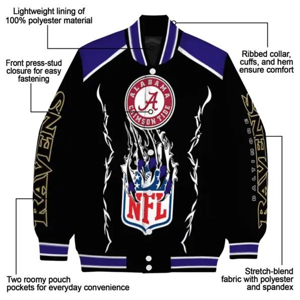 personalized baltimore ravens claw blood purple black varsity jacket new arrival.webp