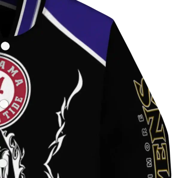personalized baltimore ravens claw blood purple black varsity jacket premium grade.webp
