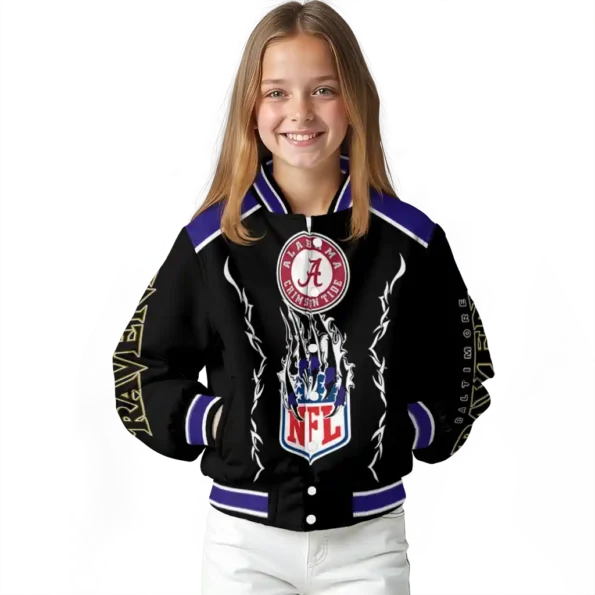 personalized baltimore ravens claw blood purple black varsity jacket top rated.webp