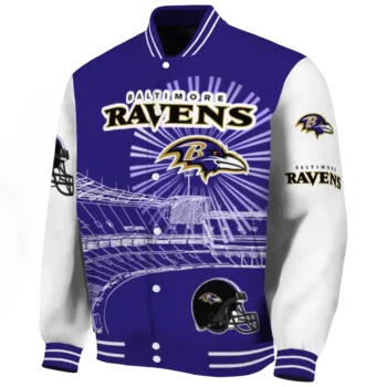 personalized baltimore ravens ferris arena purple white varsity jacket best selling.webp