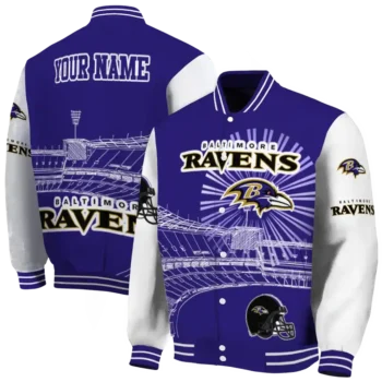 personalized baltimore ravens ferris arena purple white varsity jacket fashion forward.webp