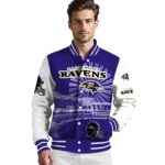personalized baltimore ravens ferris arena purple white varsity jacket best selling.webp