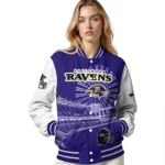 personalized baltimore ravens ferris arena purple white varsity jacket best selling.webp