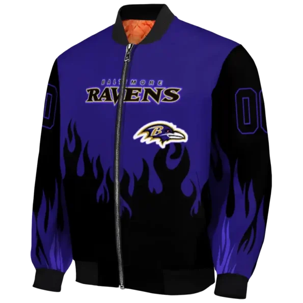 personalized baltimore ravens flame border purple black bomber jacket best selling