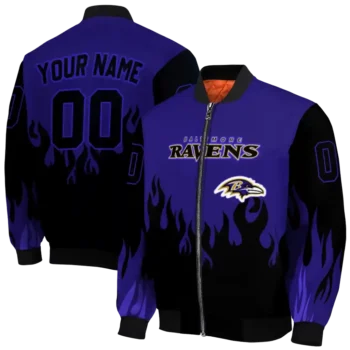 personalized baltimore ravens flame border purple black bomber jacket fashion forward