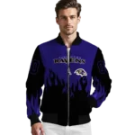 personalized baltimore ravens flame border purple black bomber jacket best selling
