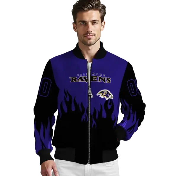 personalized baltimore ravens flame border purple black bomber jacket high quality