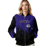 personalized baltimore ravens flame border purple black bomber jacket best selling