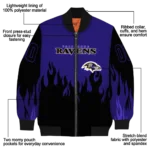 personalized baltimore ravens flame border purple black bomber jacket best selling