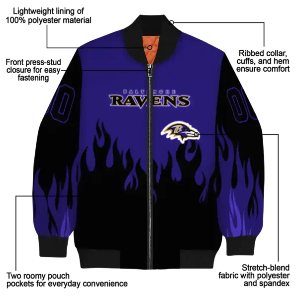 personalized baltimore ravens flame border purple black bomber jacket new arrival