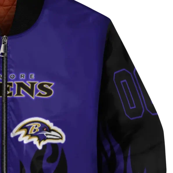 personalized baltimore ravens flame border purple black bomber jacket premium grade