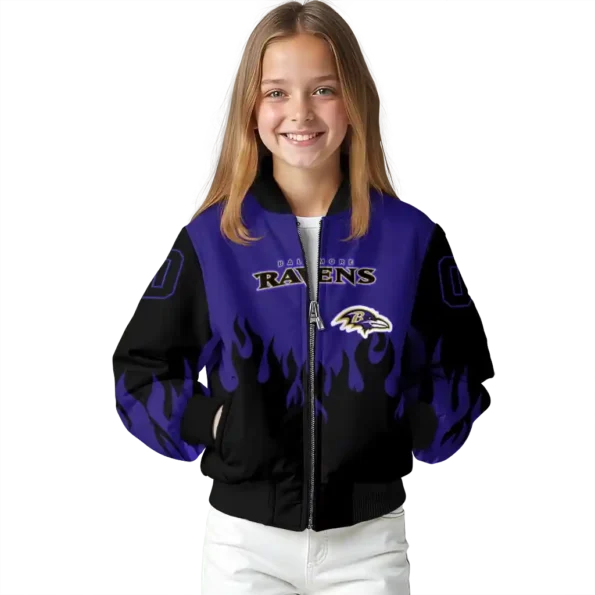 personalized baltimore ravens flame border purple black bomber jacket top rated