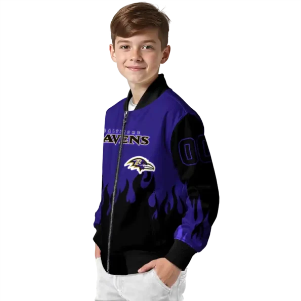personalized baltimore ravens flame border purple black bomber jacket trendy