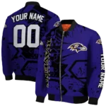 personalized baltimore ravens hexagon cluster purple black bomber jacket best selling