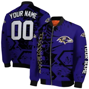personalized baltimore ravens hexagon cluster purple black bomber jacket fashion forward