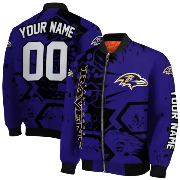 personalized baltimore ravens hexagon cluster purple black bomber jacket fashion forward