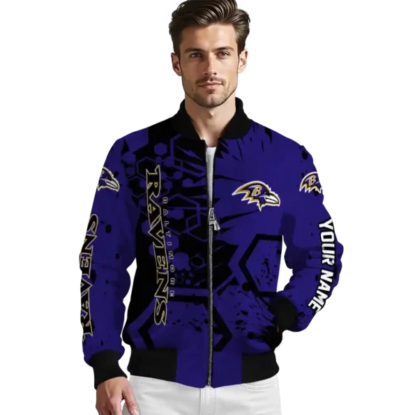 personalized baltimore ravens hexagon cluster purple black bomber jacket high quality