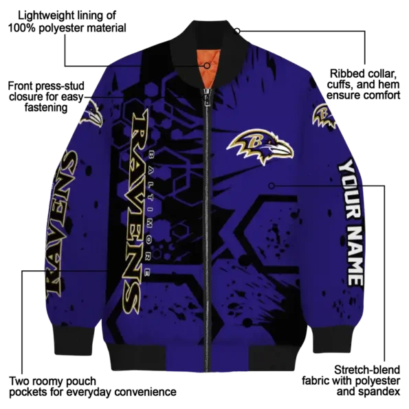 personalized baltimore ravens hexagon cluster purple black bomber jacket new arrival