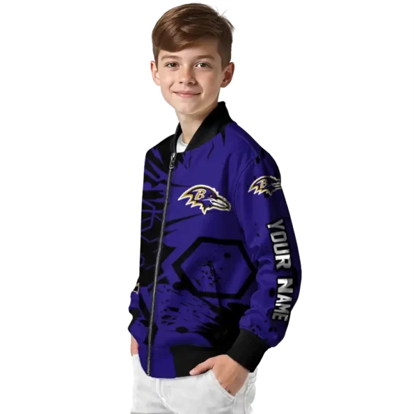 personalized baltimore ravens hexagon cluster purple black bomber jacket trendy