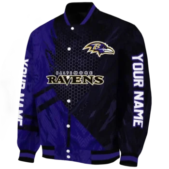 personalized baltimore ravens hexagon mesh purple black varsity jacket best selling.webp
