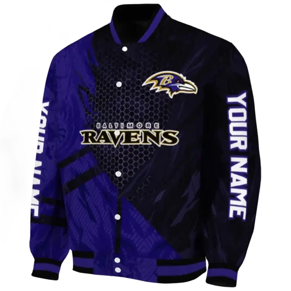 personalized baltimore ravens hexagon mesh purple black varsity jacket best selling.webp