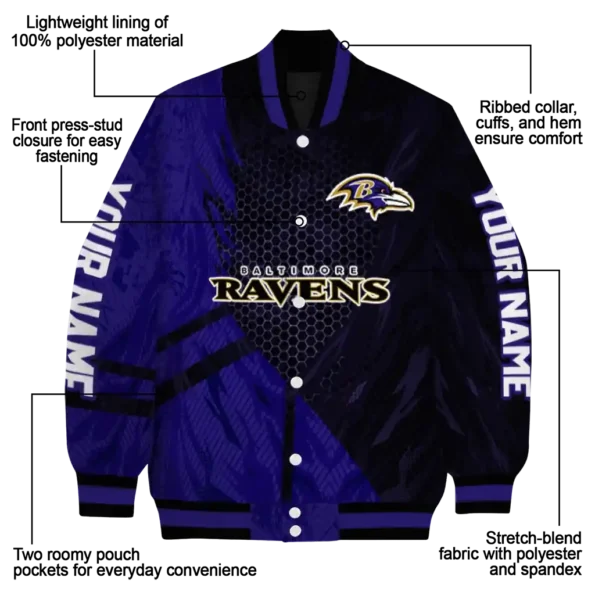 personalized baltimore ravens hexagon mesh purple black varsity jacket new arrival.webp